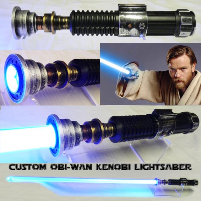 STAR WARS SABRE LASER "CUSTOM OBIWAN LIGHTSABER" (LAME AMOVIBLEPRACTICALFAIT MAIN)