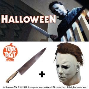 HALLOWEEN (1978) - PACK: MASQUE OFFICIEL DE MICHAEL MYERS + COUTEAU PVC "BUTCHER KNIFE" 46 CM (TOT STUDIOS USA)