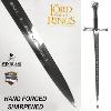 LOTR (LE SEIGNEUR DES ANNEAUX) - ANDURIL REPLIQUE NON-OFFICIELLE EPEE DU ROI ARAGORN ELESSAR LAME "AFFUTEE " FORGE MAIN AVEC SUPPORT BOIS (REPRODUCTION ART REPLICAS / WINDLASS STEELCRAFTS)