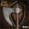 LOTR (LE SEIGNEUR DES ANNEAUX) - HACHE DE COMBAT DU ROHAN OFFICIELLE FORGÉE ACIER CARBONE + SUPPORT BOIS (WAR AXE OF ROHAN - UNITED CUTLERY BRANDS)