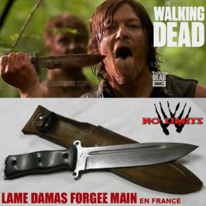 WALKING DEAD (THE) - COUTEAU POIGNARD DARYL DIXON REPRODUCTION AUTHENTIQUE LAME DAMAS FORGEE MAIN (PRACTICAL - ARTISAN FORGERON - NO LIMITS)