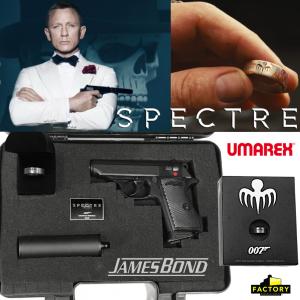 JAMES BOND : SPECTRE - PISTOLET WALTHER PPK/S TOUT METAL AVEC RETOUR DE CULASSE & SILENCIEUX + BAGUE "SPECTRE ORGANIZATION" OFFICIELS + MALLETTE + ECRIN (FACTORY ENTERTAINMENT - UMAREX)