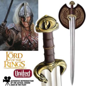 LOTR (LE SEIGNEUR DES ANNEAUX) - GUTHWINE, EPEE EOMER OFFICIELLE AVEC SUPPORT BOIS (UNITED CUTLERY BRANDS)