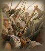 LOTR (LE SEIGNEUR DES ANNEAUX) - HACHE DE COMBAT DU ROHAN OFFICIELLE FORGÉE ACIER CARBONE + SUPPORT BOIS (WAR AXE OF ROHAN - UNITED CUTLERY BRANDS)