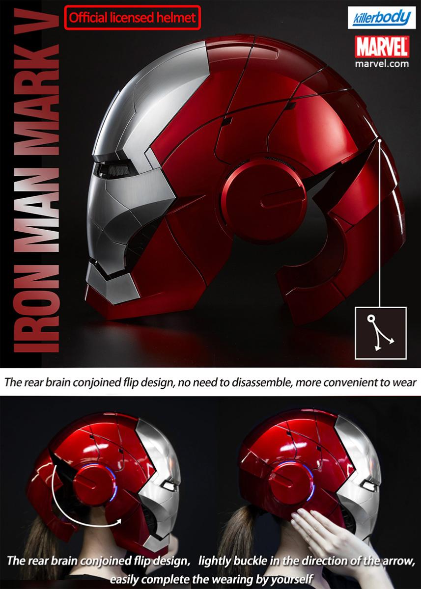 IRON MAN 2 - CASQUE INTEGRAL MARK V OFFICIEL OUVERTURE MOTORISEE, SON &  LEDS, AVEC COMMANDE VOCALE JARVIS + COMMANDE DIGITALE + TELECOMMANDE  (MARVEL