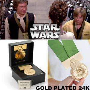 STAR WARS - MEDAILLE YAVIN LUKE SKYWALKER & HAN SOLO OFFICIELLE PLAQUE OR 24K LIMITED EDITION