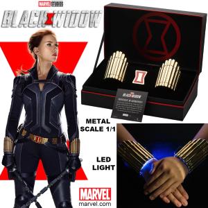 BLACK WIDOW - SET REPLIQUE ECHELLE 1/1 TOUT METAL OFFICIEL : 2 BRACELETS AVEC ECLAIRAGE LED & BOUCLE CEINTURE (PIN'S) LIMITED EDITION (METAL REPLICA SET MARVEL ™ - SALESONE)