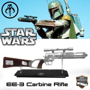 STAR WARS - BOBA FETT REPLIQUE FUSIL BLASTER EE-3 CARBINE RIFLE AVEC SUPPORT "EXCLUSIF" ! (REPRODUCTION ART REPLICAS)