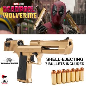 DEADPOOL 3 : DEADPOOL & WOLVERINE - PISTOLET OFFICIEL DESERT EAGLE .50AE "BRIGHT GOLD" AVEC EJECTION DE DOUILLES & AMORCES LIMITED EDITION + MALLETTE (SOUS LICENCE IMPORT JAPAN TANAKA WORKS)