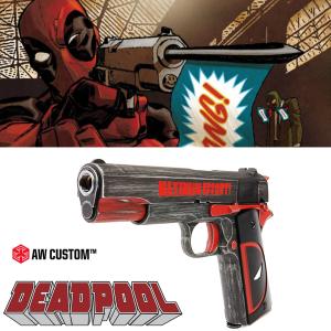 DEADPOOL (MARVEL COMICS) - PISTOLET 1911 OFFICIEL TOUT METAL AVEC RETOUR DE CULASSE (LICENCE AW CUSTOM AIRSOFT)