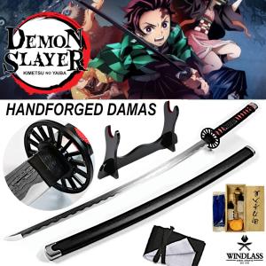 DEMON SLAYER: KIMETSU NO YAIBA - REPLIQUE SABRE KATANA TANJIRO KAMADO LAME "DAMAS" FORGE MAIN LIMITED EDITION (FOURREAU ENDOMMAGÉ - REPRODUCTION ART REPLICAS / WINDLASS STEELCRAFTS)