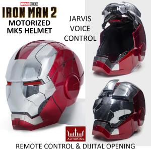 IRON MAN 2 - CASQUE INTEGRAL MARK V OUVERTURE MOTORISEE, SON & LEDS, AVEC COMMANDE VOCALE "JARVIS" + COMMANDE DIGITALE + TELECOMMANDE (REPRODUCTION AUTOKING)