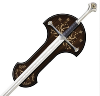 LOTR (LE SEIGNEUR DES ANNEAUX) - ANDURIL EPEE DU ROI ARAGORN ELESSAR OFFICIELLE PLAQUE OR 24 K + SUPPORT BOIS (UNITED CUTLERY BRANDS)
