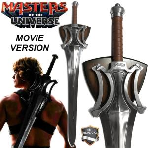 LES MAITRES DE L'UNIVERS : LE FILM (MASTERS OF THE UNIVERSE) - REPLIQUE EPEE DU POUVOIR DE HE-MAN AVEC SUPPORT BOIS (REPRODUCTION ART REPLICAS - MODELE VERSION DU FILM)