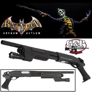 BATMAN ARKHAM AZYLUM - SHOTGUN M870 DU JOKER OFFICIEL TOUT METAL AVEC  LAMPE TACTIQUE (M870 WINGMASTER - G&P AIRSOFT)