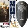 LOTR (LE SEIGNEUR DES ANNEAUX) - BOUCLIER DE L'ARMEE DU GONDOR & BANNIERE OFFICIELS LIMITED EDITION  NUMEROTE (SECOND AGE GONDORIAN WAR SHIELD - UNITED CUTLERY)