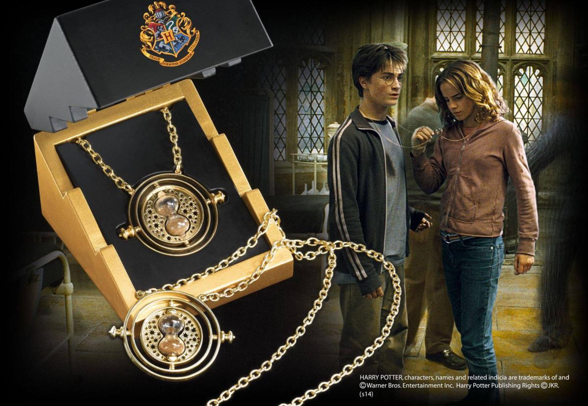 HARRY POTTER PENDENTIF RETOURNEUR DE TEMPS OFFICIEL ARGENT MASSIF PLAQUE OR 24 CARATS AVEC