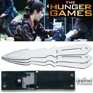 HUNGER GAMES (THE) - "CLOVE" SET DE 3 COUTEAUX A LANCER OFFICIEL (CLOVE THROWING KNIFE SET OFFICIAL - JACKET MODELE - UNITED CUTLERY BRANDS)
