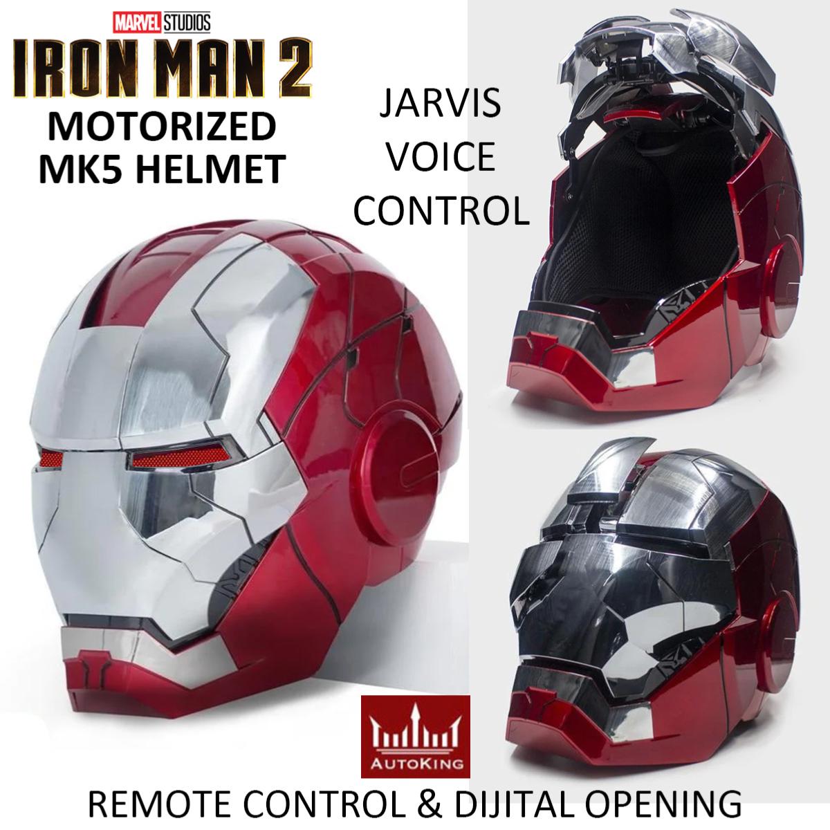 IRON MAN 2 - CASQUE INTEGRAL MARK V OUVERTURE MOTORISEE, SON & LEDS, AVEC  COMMANDE VOCALE JARVIS + COMMANDE DIGITALE + TELECOMMANDE (REPRODUCTION