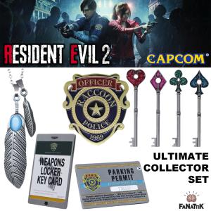 RESIDENT EVIL 2 - PACK : COFFRET COLLECTOR R.P.D. + PENDENTIF CLAIRE REDFIELD + JEU DE CLES R.P.D. OFFICIELS LIMITED EDITION PROP REPLICA ECHELLE 1:1 (CAPCOM / FANATTIK)