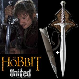 THE HOBBIT - EPEE "STING" DE BILBO OFFICIELLE + SUPPORT BOIS DELUXE + FOURREAU EPEE STING (UNITED CUTLERY BRANDS)