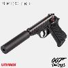 JAMES BOND : SPECTRE - PISTOLET WALTHER PPK/S TOUT METAL AVEC RETOUR DE CULASSE & SILENCIEUX + BAGUE "SPECTRE ORGANIZATION" OFFICIELS + MALLETTE + ECRIN (FACTORY ENTERTAINMENT - UMAREX)