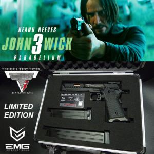 JOHN WICK 3 : PARABELLUM - PISTOLET EMG 2011 TARAN TACTICAL INNOVATIONS LICENCE OFFICIEL LIMITED EDITION + MALLETTE + CHARGEUR LONG (AVEC CERTIFICAT D'AUTHENTICITE)
