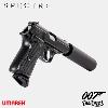 JAMES BOND : SPECTRE - PISTOLET WALTHER PPK/S TOUT METAL AVEC RETOUR DE CULASSE & SILENCIEUX + BAGUE "SPECTRE ORGANIZATION" OFFICIELS + MALLETTE + ECRIN (FACTORY ENTERTAINMENT - UMAREX)
