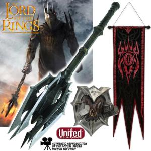LOTR (LE SEIGNEUR DES ANNEAUX) - SAURON MASSE, BANNIERE ET ANNEAU OFFICIELS LIMITED EDITION (ECHELLE 1/1 - UNITED CUTLERY)