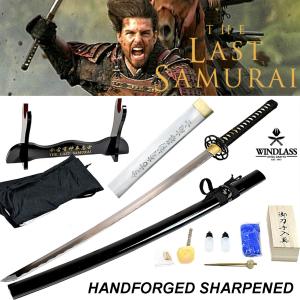 LE DERNIER SAMOURAI (THE LAST SAMURAI) - SABRE NATHAN ALGREN AVEC SUPPORT DELUXE & KIT D'ENTRETIEN (KATANA FORGE MAIN AVEC GRAVURE - PRACTICAL - WINDLASS STEELCRAFTS)