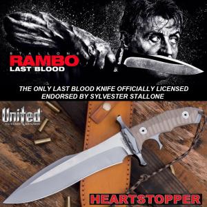 RAMBO V, LAST BLOOD - POIGNARD COUTEAU OFFICIEL HEARTSTOPPER AUTORISE PAR SYLVESTER STALLONE (LIONSGATE - SLYSTALLONESHOP - UNITED CUTLERY BRANDS)