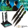 THE GREEN HORNET - COUTEAUX A LANCER KATO OFFICIELS AVEC SUPPORT DELUXE (KATO'S THROWING KNIVES - HOLLYWOOD COLLECTIBLES - MASTER CUTLERY)