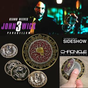 JOHN WICK 3 : PARABELLUM - "ARABIC BLOOD OATH MARKER" MARQUEUR ARABE DE SERMENT DE SANG  & PIECES D'OR CONTINENTAL OFFICIELS (CHRONICLES COLLECTIBLES - SIDESHOW)
