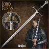 LOTR (LE SEIGNEUR DES ANNEAUX) - ANDURIL EPEE DU ROI ARAGORN ELESSAR OFFICIELLE FORGÉE PLAQUE OR 24K MUSEUM COLLECTION LIMITED EDITION + SUPPORT AVEC PLAQUAGE OR 24K + BANNIERE (UNITED CUTLERY BRANDS)