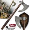 LOTR (LE SEIGNEUR DES ANNEAUX) - HACHE DE COMBAT DU ROHAN OFFICIELLE FORGÉE ACIER CARBONE + SUPPORT BOIS (WAR AXE OF ROHAN - UNITED CUTLERY BRANDS)