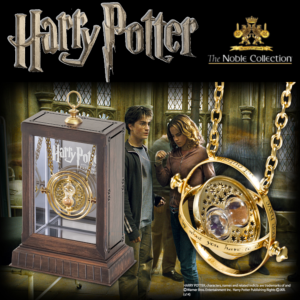 HARRY POTTER - PENDENTIF RETOURNEUR DE TEMPS OFFICIEL PLAQUE OR 24 CARATS AVEC SUPPORT DELUXE