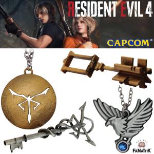 RESIDENT EVIL 4 - PACK OFFICIEL : COLLIER PENDENTIF ASHLEY GRAHAM + MEDAILLON MENDEZ + CLE WAYSHRINE + CLE INSIGNIA OFFICIELS LIMITED EDITION PROP REPLICA ECHELLE 1:1 (CAPCOM / FANATTIK)