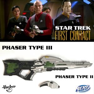 STAR TREK : FIRST CONTACT - PACK PHASER TYPE II & PHASER TYPE III OFFICIELS VERSION CUSTOM  AVEC FONCTION ELECTRONIQUE ET TIR DE CARTOUCHE PVC (ECHELLE 1/1 - NERF LMTD - HASBRO)
