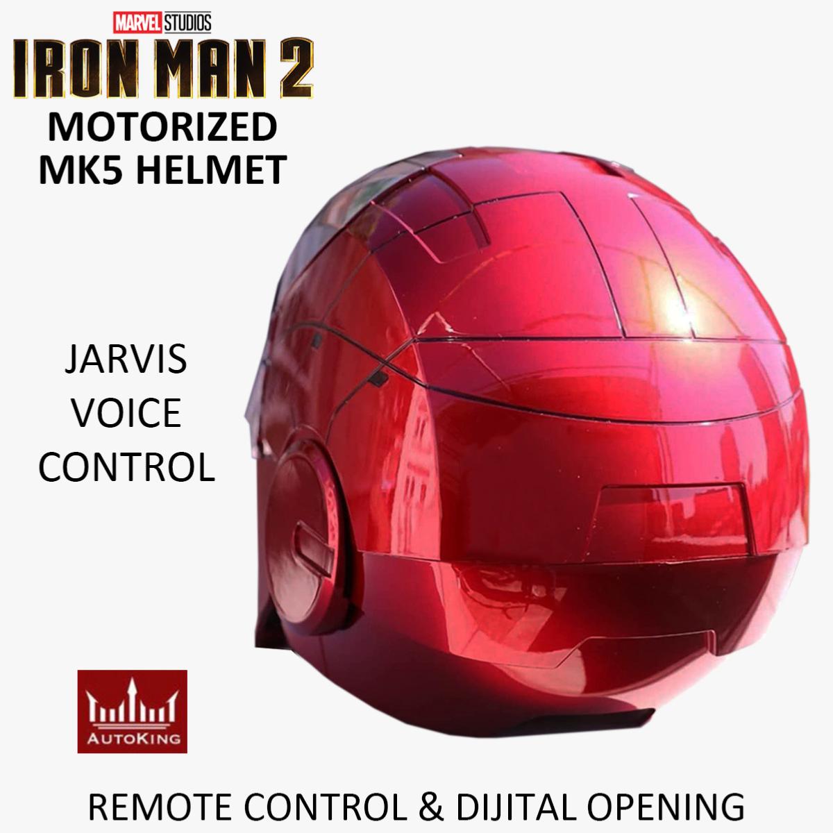 IRON MAN 2 - CASQUE INTEGRAL MARK V OFFICIEL OUVERTURE MOTORISEE, SON &  LEDS, AVEC COMMANDE VOCALE JARVIS + COMMANDE DIGITALE + TELECOMMANDE  (MARVEL