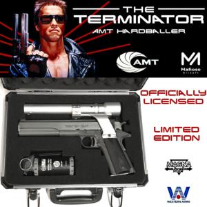 TERMINATOR - PISTOLET AMT HARDBALLER AVEC VISEE LASER TOUT METAL OFFICIEL ULTRA LIMITED EDITION + MALLETTE + GRENADE (AIRSOFT AVEC RETOUR DE CULASSE - WESTERN ARMS - MAFIOSO AIRSOFT - MAGNA SYSTEM)