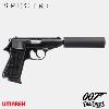 JAMES BOND : SPECTRE - PISTOLET WALTHER PPK/S TOUT METAL AVEC RETOUR DE CULASSE & SILENCIEUX + BAGUE "SPECTRE ORGANIZATION" OFFICIELS + MALLETTE + ECRIN (FACTORY ENTERTAINMENT - UMAREX)