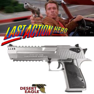 LAST ACTION HERO - PISTOLET CHROME OFFICIEL  AVEC RETOUR DE CULASSE (LICENCE DESERT EAGLE)