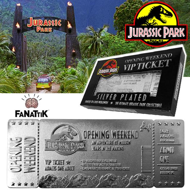 JURASSIC PARK TICKET D'ENTREE VIP (PLAQUE ARGENT) OFFICIEL PROP